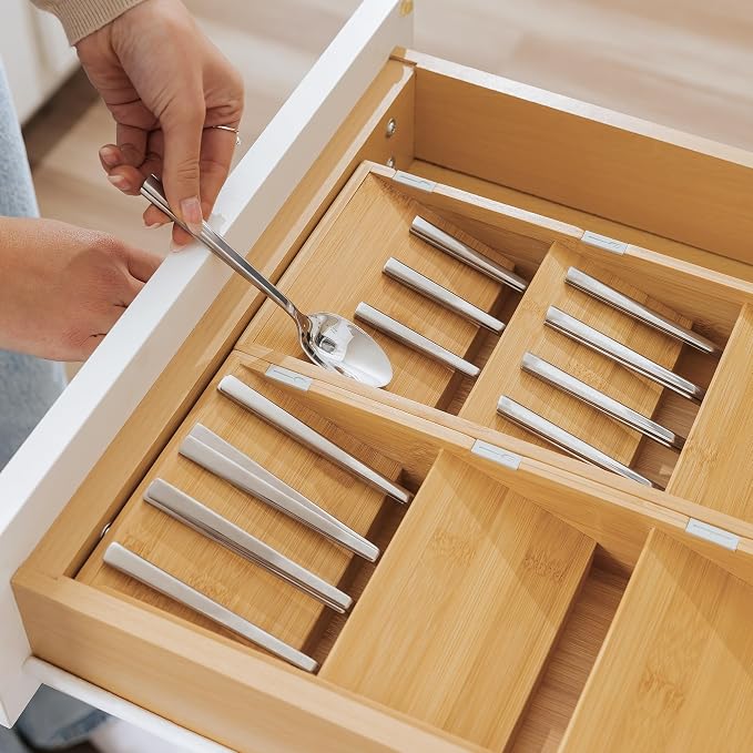 KitchenEdge Slanted Cutlery & Flatware Organizer, 2 Pack, Bamboo - Image 7