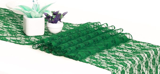 MDS Pack of 12 Wedding 12 x 108 inches Lace Table Runner for Wedding, Decorations for Birthday Parties, Banquets, Graduations, Engagements, Suitable All Dinner Tables - Hunter Green - Image 2