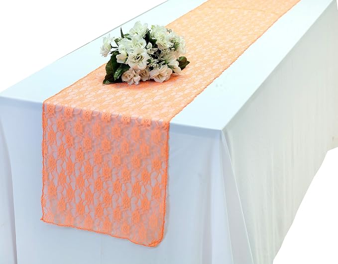 VDS Pack of 12 Floral Lace Table Runners Centerpiece Cloth Linen for Wedding Bithday Graduation Engagement Ceremony Events Party Banquets Table Decoration (12x108 inch) (Peach) - Image 2