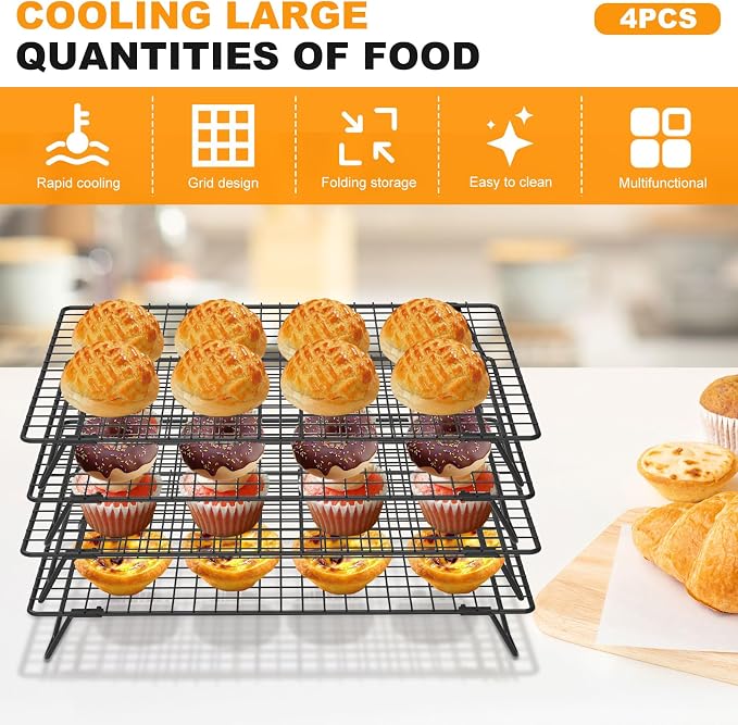 8Pcs Cooling Racks for Cooking and Baking, 8-Tier Stackable Roasting Rack, 13.4 x 9.4 Inch Carbon Steel Baking Rack for Oven Cooking, Roasting, Grilling Making Jerky (Black, 8Pcs) - Image 7