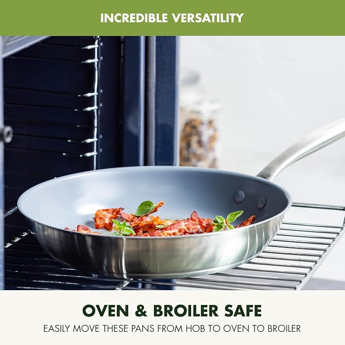 GreenPan Treviso 10 Piece Cookware Set, Non-Toxic PFAS-Free Stainless Steel Ceramic Nonstick Coating, Induction Suitable, Pots, Pans Lids, Sauté & Saucepans, Multi Clad, Dishwasher & Oven Safe - Image 9