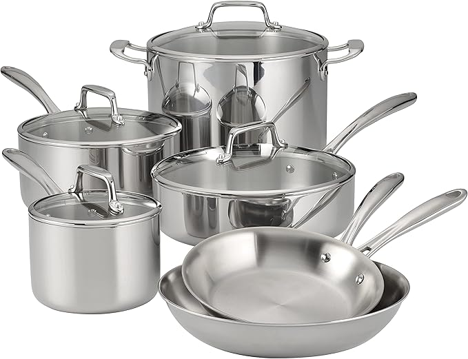 Tramontina Boston Tri-Ply Clad Stainless Steel 10-Pc Pots and Pans Set by Tramontina