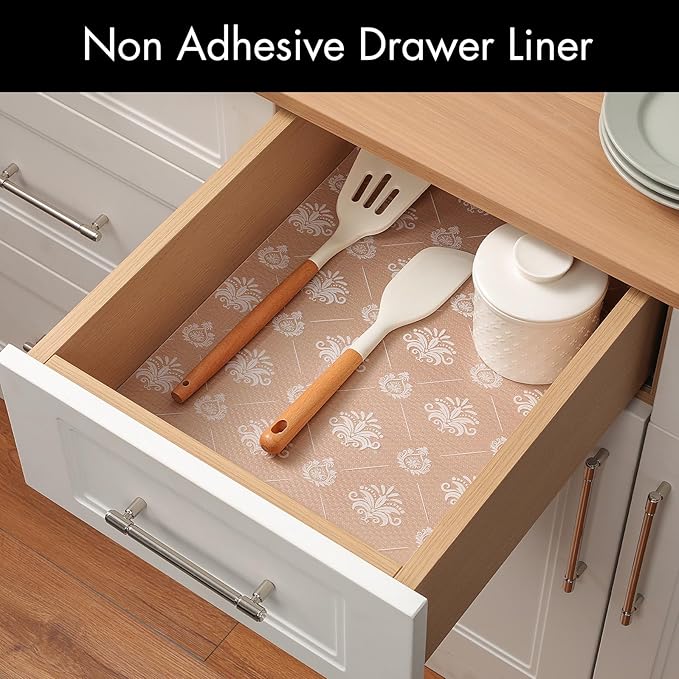 Cooyes Shelf and Drawer Liners for Kitchen Cabinets, Non-Adhesive Cabinet Liners, EVA Waterproof Durable Shelf Paper for Refrigerator, Shelves, Cupboard with European Pattern, Easy to Cut - Image 3