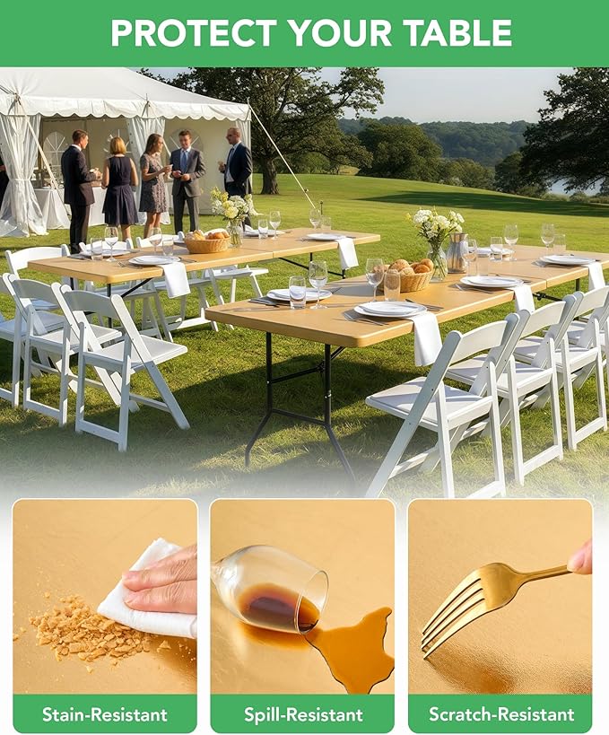 Fitted Tablecloth Rectangle Table Cloths with Elastic, 8 ft, Gold, 6 Pack - Image 4