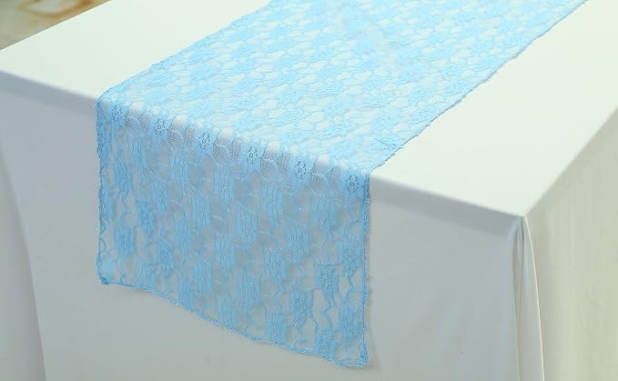 VDS Pack of 15 Floral Lace Table Runners Centerpiece Cloth Linen for Wedding Bithday Graduation Engagement Ceremony Events Party Banquets Table Decoration (12x108 inch) (Baby Blue) - Image 3