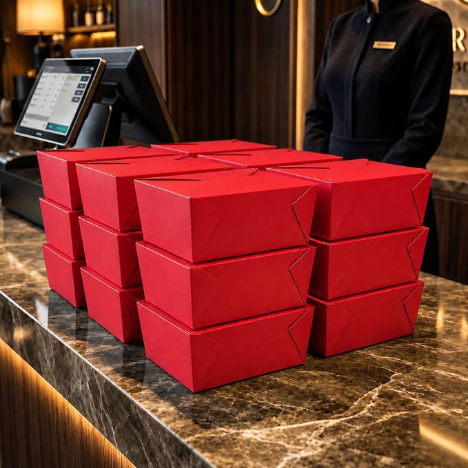 Restaurantware Bio Tek 98 Ounce Take Out Boxes 200 To Go Lunch Boxes - Tab-Lock Closure Heat-Tolerant Red Paper Disposable Lunch Boxes Greaseproof For Hot And Cold Foods - Image 5