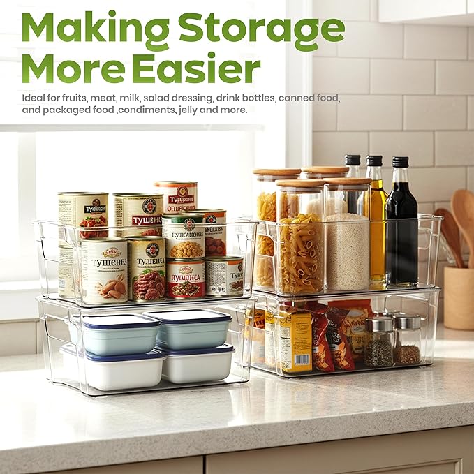 Utopia Home Plastic Stackable Storage Bins for Fridge, 8 Pack, Clear | Durable Plastic Storage Containers with Easy Grip Handles for Pantry, Kitchen Cabinets & Countertops - Image 4