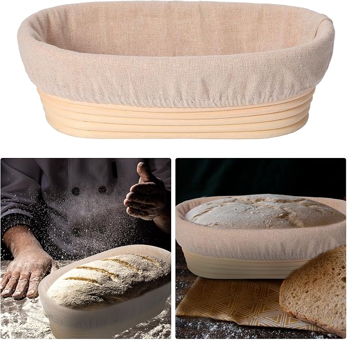 Gejoy 12 Set Bread Proofing Baskets Oval Shaped Banneton Dough Proofing Bowls Kit with Cloth Liner and Plastic Scraper Sourdough Proofing Basket for Home Sourdough Bakers Supplies (10 Inch) - Image 5