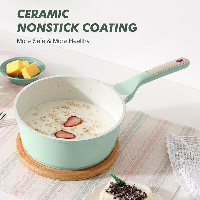 SENSARTE 2.5 QT Ceramic Nonstick Saucepan with Lid, PTFE/PFAS Free, Green - Image 8