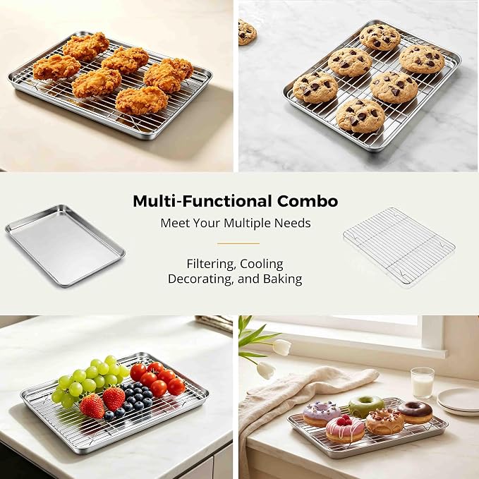 Onader Toaster Oven Tray and Rack Set, Stainless Steel Cookie Sheet Pan - Image 6