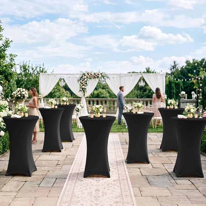 Cocktail Table Covers-Black Spandex Round High Top Table Cloths Party - Image 4