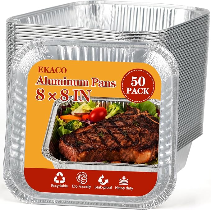 50 Pack Thickened 8x8 Disposable Aluminum Foil Pans by EKACO