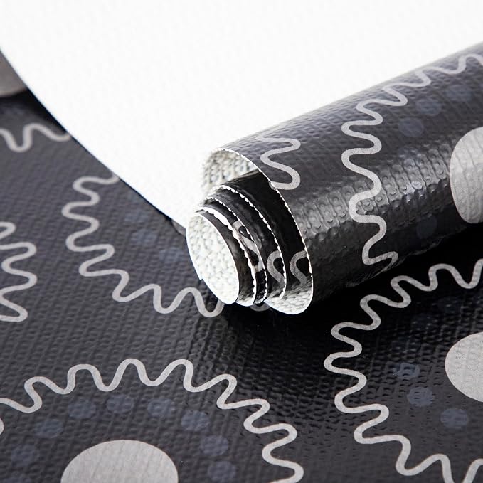 12X120 Inch Shelf Liner for Kitchen Cabinets, PVC Drawer Liner for Dresser Non-Slip Bathroom, Non-Adhesive Cabinet Liner Washable (Black Circle)(1 Roll) by FIFTYFEET