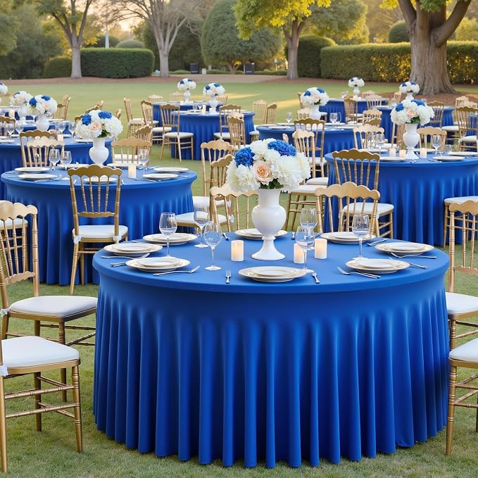 6 Pack Royal Blue Spandex Round Tablecloths for 72inch Table, 132inch Stretchy Fitted 6ft Tablecloths Wrinkle Free Round Table Clothes Covers for Wedding Birthday Parties Banquet by Htper