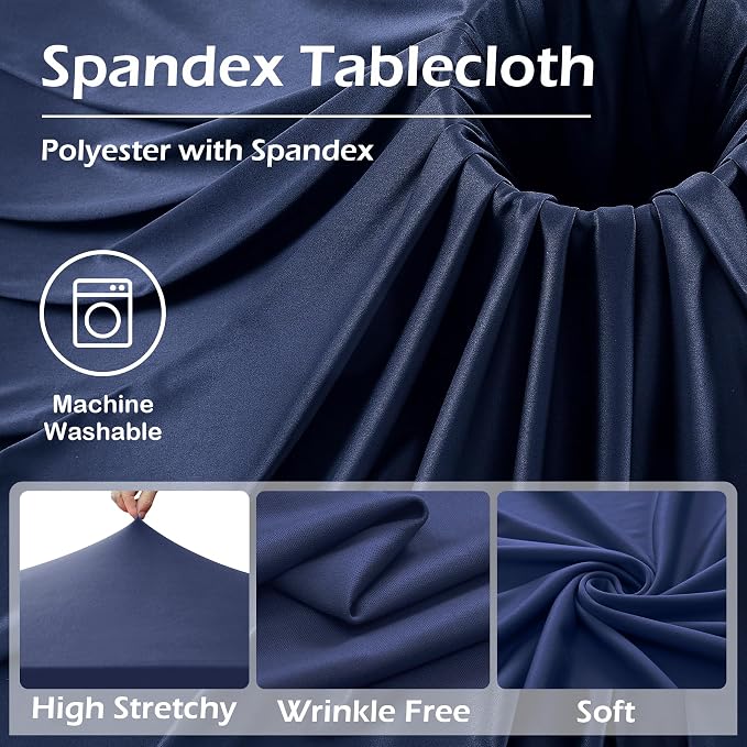 6 pk Navy Blue Spandex Tablecloth 6ft with Ruffled Skirt, Wrinkle Free High Stretch Fitted Tablecloths for 6 Foot Rectangle Tables, Elastic Navy Spandex Table Covers 6 ft for Graduation Wedding Party - Image 5