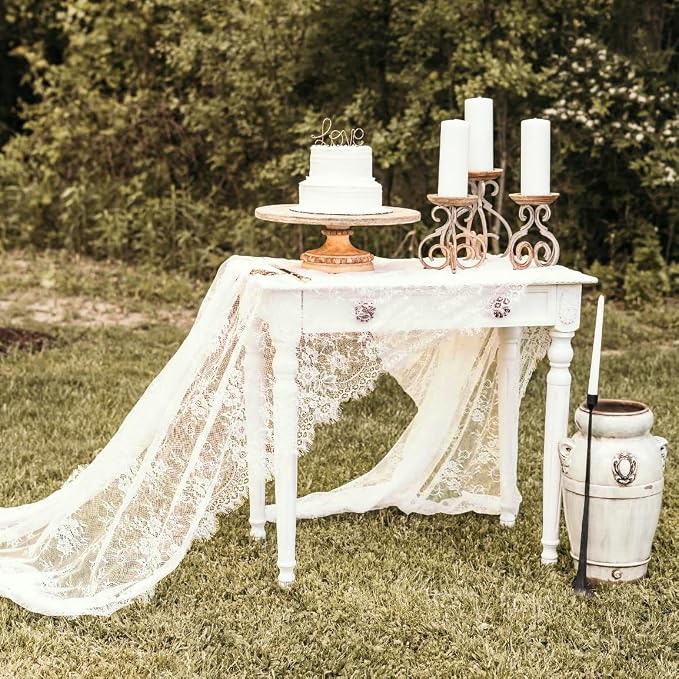 LuoluoHouse Rustic Ivory Wedding Tablecloths Lace Chic Rectangular - Image 5