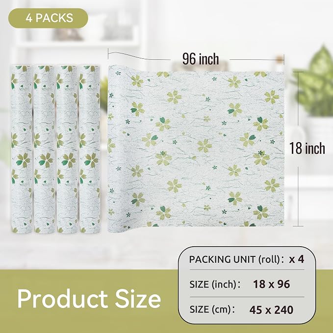 FIFTY FEET 12"x120" Non-Adhesive Shelf Liner for Kitchen Cabinets and Drawers, Washable Non-Slip PVC Cabinet Liner (Green Floral)(4 Roll) - Image 5
