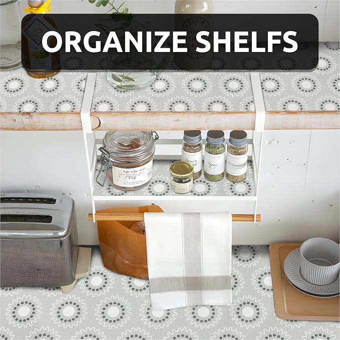 18X96 Inch Shelf Liner for Kitchen Cabinets, PVC Drawer Liner for Dresser Non-Slip Bathroom, Non-Adhesive Cabinet Liner Washable (Grey Circle)(5 Roll) - Image 2