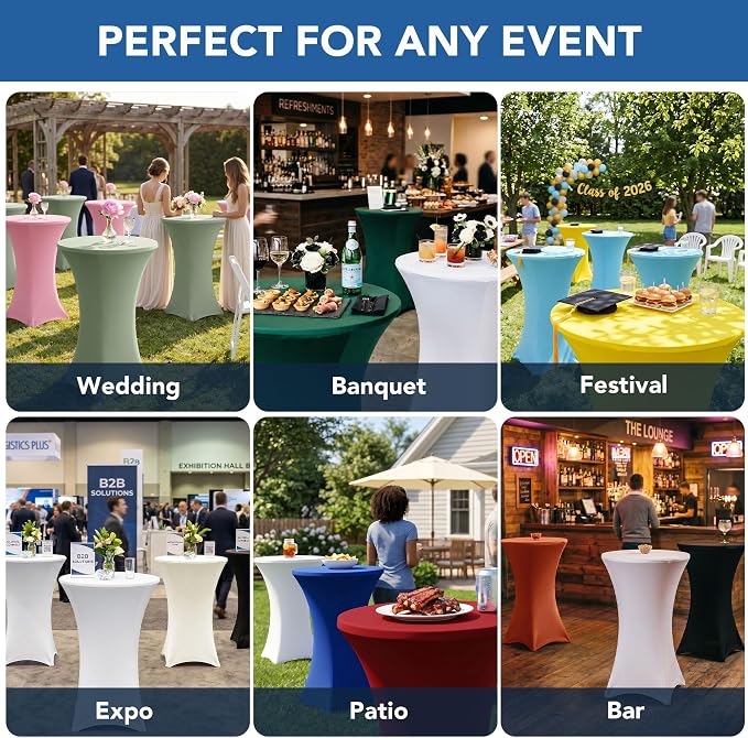 Cocktail Table Covers-Spandex Round High Top Tall Table Cloths Cream - Image 3