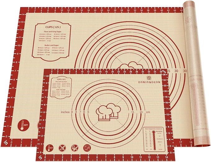 DANIA & DEAN 2 Pack 26"x16" & 11"x16" Extra Thick Silicone Baking Mat Set | Non-Slip & Non-Stick Mat with Measurements, for Pastry, Dough Rolling, Pizza, Sourdough, Counter & Reusable Oven Baking Sheet by DANIADEAN