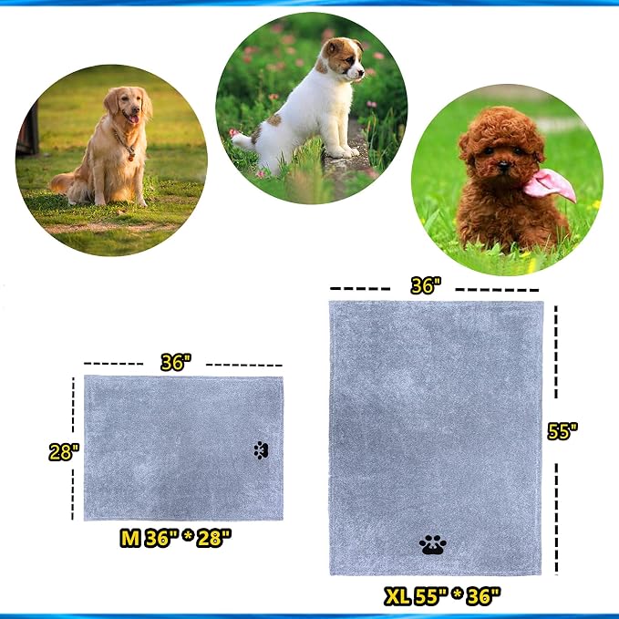 Dogvingpk Dog Towels for Drying Dogs - Super Absorbent Soft Quick Dry Microfiber Pet Bath Towel for Medium & Small Dogs, 36 * 28 Inch Grey - Image 9