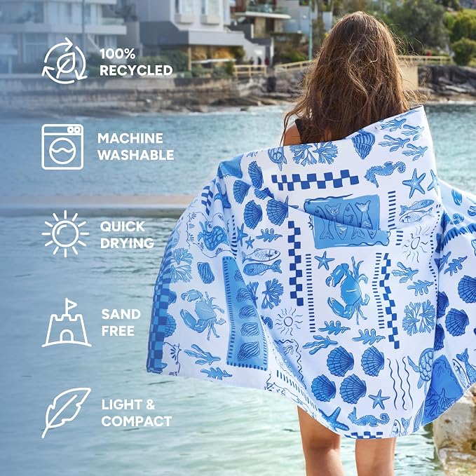 Dock & Bay Beach Towel - Quick Dry, Sand Free - Compact, Lightweight - 100% Recycled - Includes Bag - Grecian Shores - Extra Large (200x90cm, 78x35) - Image 2