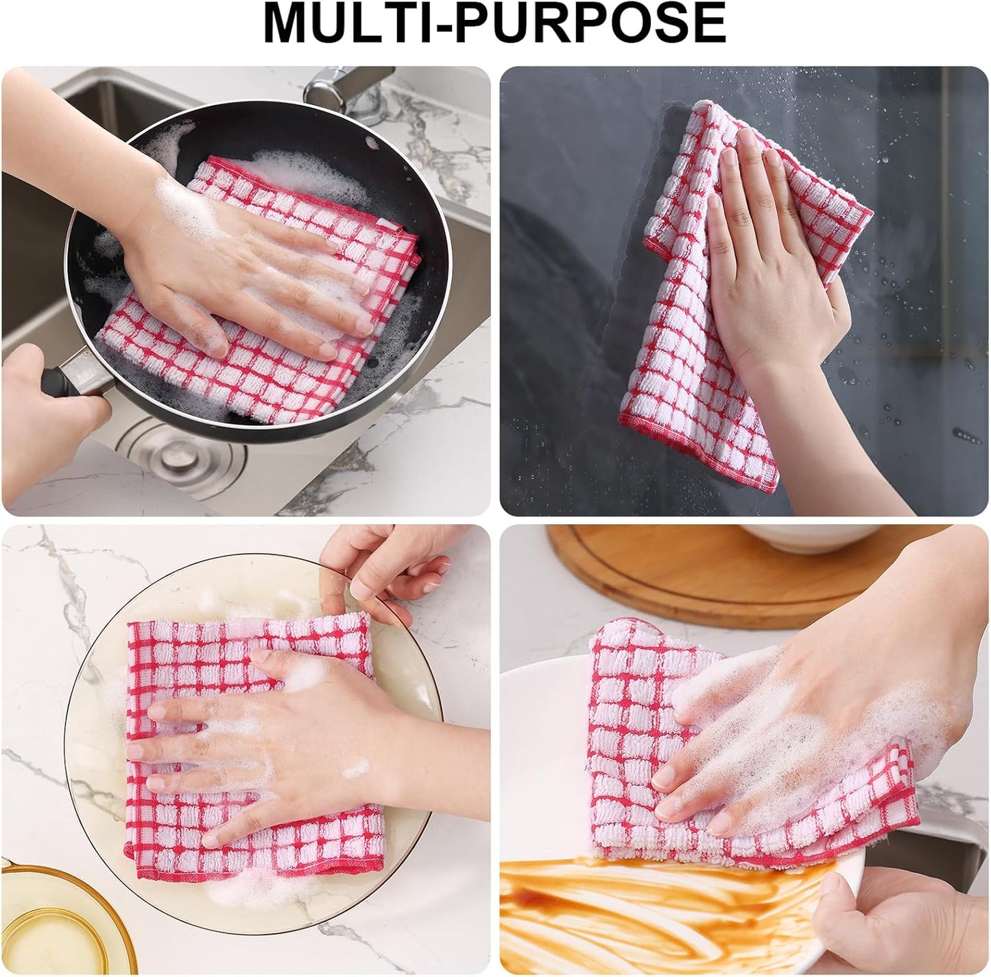 Kitinjoy Cotton 12 Pack Terry Kitchen Dish Cloths, 12 x 12 Inches Super Soft and Absorbent Dish Rags, Quick Drying Dish Towels for Washing Dishes, Mixed Color