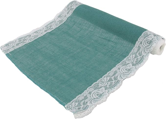 BambooMN Steel Blue 15" x 88" Vintage Lace Burlap Table Runner for Rustic Wedding Bridal Shower Bachelorette Graduation Party Table Home Decor Decorations, 10 Pieces by BambooMN