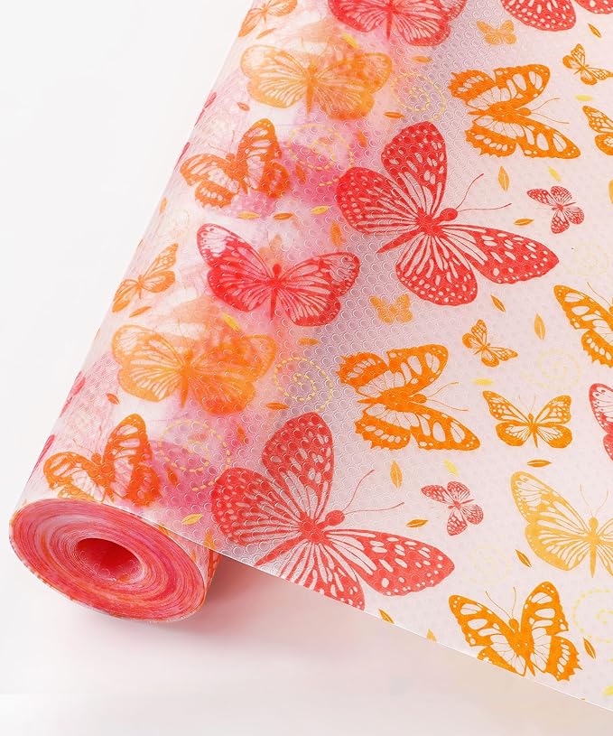Cooyes Drawer & Shelf Liner, Waterproof Non-Adhesive Cabinet Liners Protect and Decorate Kitchen Cupboard and Bathroom Drawers, Easy to Cut & Install (Red Butterfly, 11.8" W x 118" L) by Cooyes