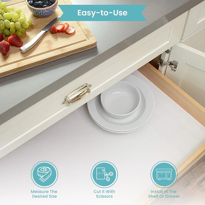 Con-Tact Brand Grip Prints Shelf Liner, Durable and Non-Adhesive Liners, Non-Slip Drawer and Cabinet Liner, 18" x 8', White, Pack of 4 Rolls - Image 7