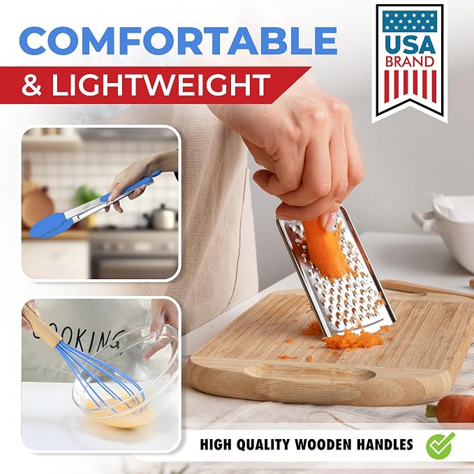 Kaluns 50 PCS Silicone Kitchen Utensils Set Complete Kitchen Set - 800°F Heat Resistant Non-Stick Premium Silicone Cooking Utensils W Wooden Handles - Can Opener, Masher, Turner, Silicone Spatula Set - Image 6