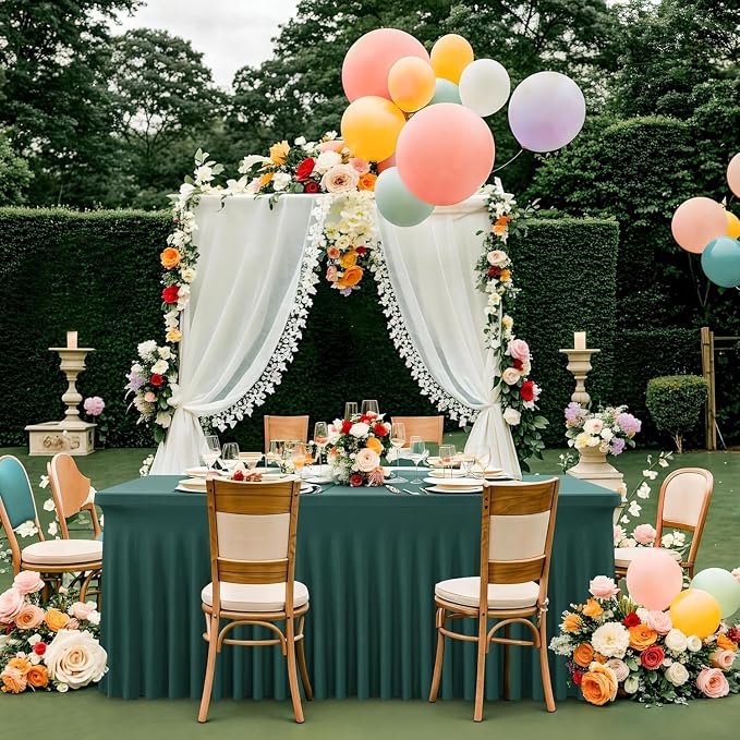 2 pk Hunter Green Spandex Tablecloth for 6 Foot Rectangle Tables, Wrinkle Free Fitted Spandex Table Covers 6ft Green Stretch Table Cloths with Ruffle Skirt for Parties Weddings Banquet Baby Shower - Image 6