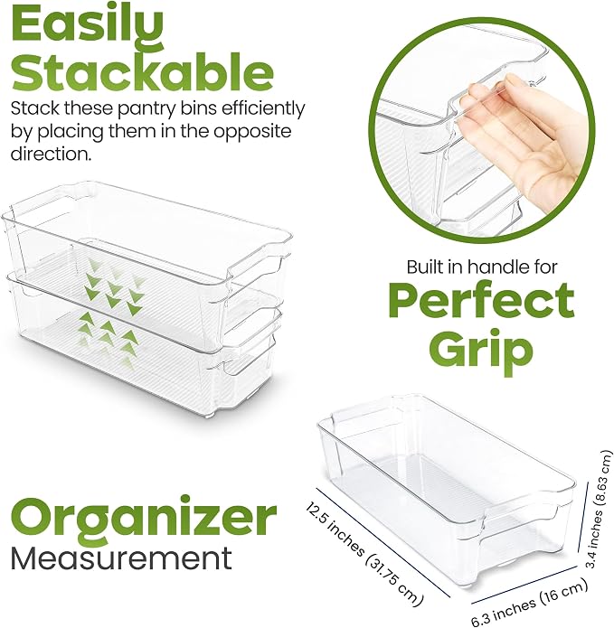 Utopia Home Plastic Stackable Storage Bins for Fridge, 8 Pack, Clear | Durable Plastic Storage Containers with Easy Grip Handles for Pantry, Kitchen Cabinets & Countertops - Image 3