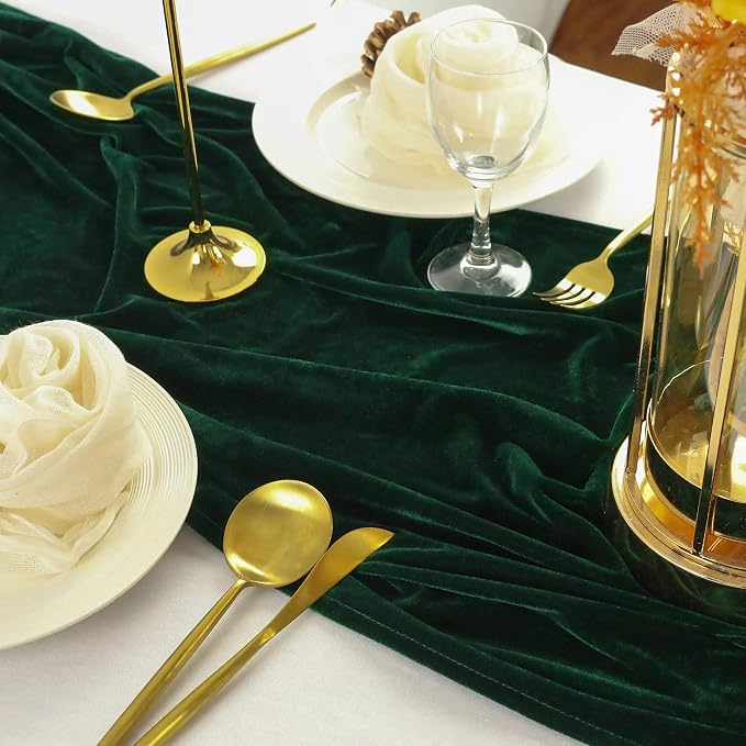 Velvet Table Runner, 5 Pack Luxurious Wedding Reception Decorations Soft Velvet Fabric Table Linen Overlay for Party (20 x 120 inch, Emerald Green) - Image 3