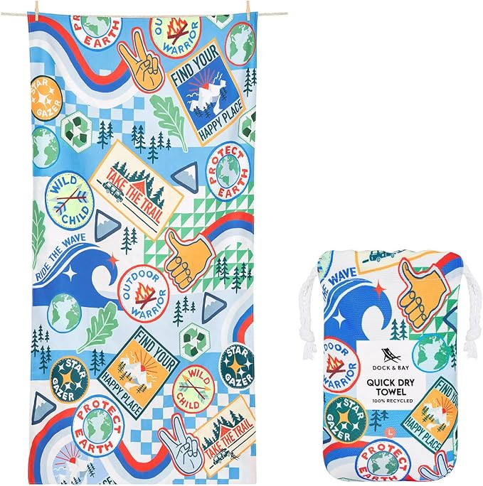 Dock & Bay Kid's Towel - for Beach Use - Quick Dry, Sand Free - Compact, Lightweight - 100% Recycled - Includes Bag - Into the Wild, Medium (130x70cm, 51x28) by DockBay