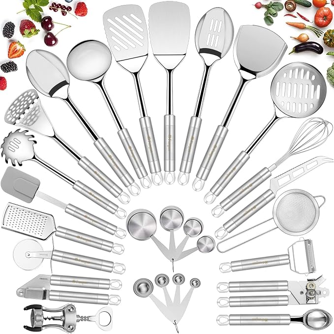 Stainless Steel Kitchen Utensil Set- Fungun 28 Pcs Cooking Nonstick Cookware Set with Spatula - Best Gadgets Tools Kitchen Accessories by Home