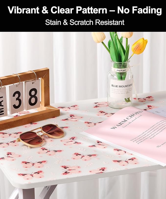 Butterfly Shelf Liner for Kitchen Cabinets, Waterproof Non Adhesive EVA Drawer Liner, Non Slip Transparent Cabinet Mat, Easy to Cut Shelf Paper for Cupboards, Table & Desk (Pink, 11.8" W x 118" L) - Image 4