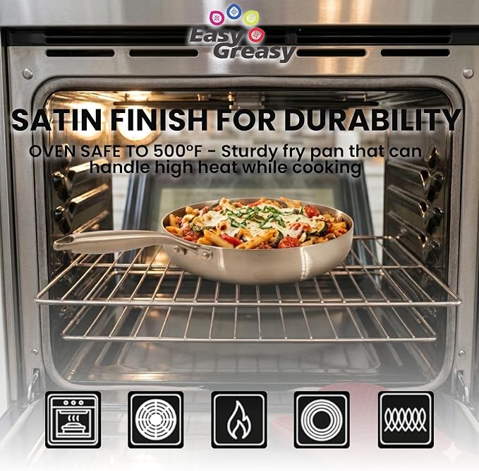 Stainless Steel Frying Pan Set Tri Ply 18/10 Skillet Set 12 10 8 Inch with Lids, Removable Handle, Oven Safe Induction Ready Cookware, Durable Non-Toxic Scratch-Resistant Saute Pans - Image 6