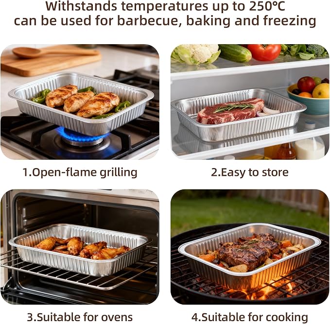 Aluminum Foil Pan with Lids, Heavy Duty Disposable Aluminum Baking Pans | 14.57"×10.63" Steam Table Pans for Cooking, Heating, Storing, Prepping Roasting and Chafing (15 Pack Silver w/Lids) - Image 5