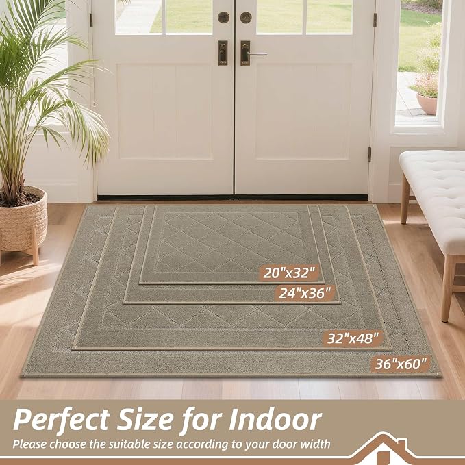 BEQHAUSE Dirt Trapper Door Mat 24" x 36", Doormat Non-Slip, Beige - Image 2