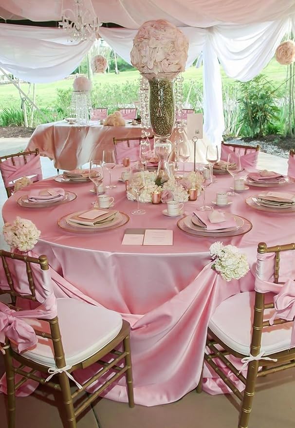 12 Pack 90 Inch Round Satin Tablecloth, Rose Gold - Image 5