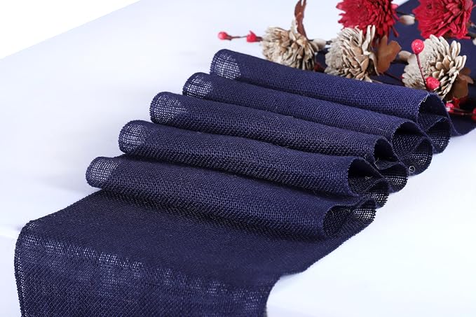 MDS® Pack of 15 Natural Burlap Table Runner, 12 x 108 Inch, Jute Rustic Farmhouse Boho Table Decor for Wedding Reception, Dining Table, Bridal Shower, Baby Shower & Party Decorations - Navy Blue - Image 2