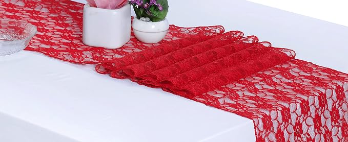 MDS Pack of 20 Wedding 12 x 108 inches Lace Table Runner for Wedding, Decorations for Birthday Parties, Banquets, Graduations, Engagements, and Runners fit Rectangle, Round Table- Red - Image 2