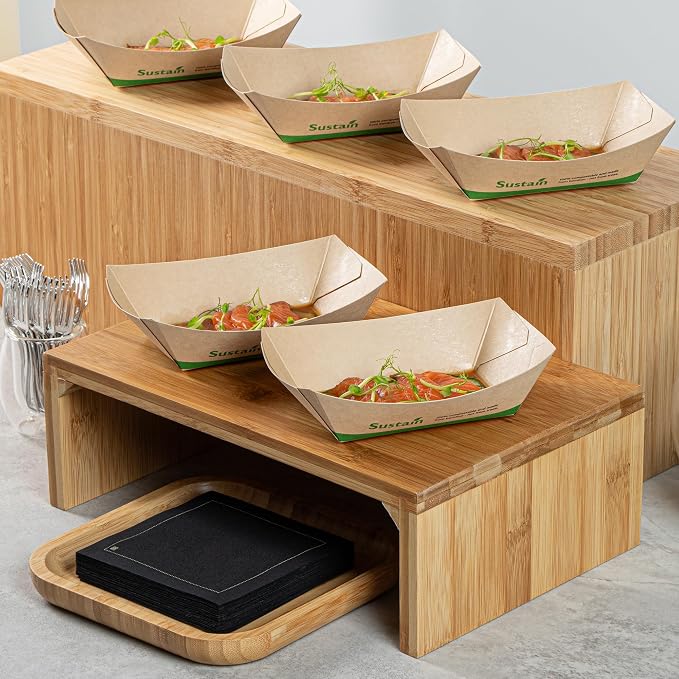 Restaurantware Paper Boats 50 Pack of 1/2 lb Greaseproof Disposable Bamboo Food Boats Sustainable Serving Trays Leak-Resistant Kraft Paper Brown For Appetizer And Portion Serving - Image 3