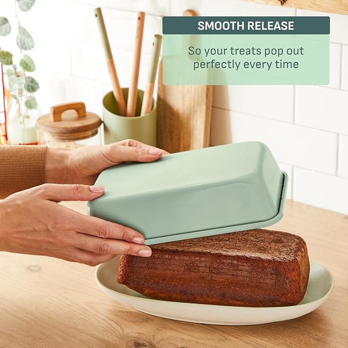 T-fal Refresh Ceramic Nonstick Baking Pans Set (5 Pieces), Roaster, 6-Cup for Muffins, Loaf, Square Baking Sheets Non Stick, Stackable Bakeware Sets, Mint Green - Image 5