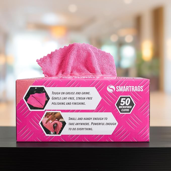 Arkwright Smart Rags Microfiber Cleaning Cloths, Pack of 50 in a Box, Lint Free 180 GSM Reusable Towels for Auto, Office and Household Cleaning, 12 x 12 in, Pink - Image 4