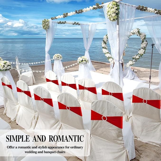 Red Chair Sashes 50 Pack Spandex Stretch Chair Band Sashes with Buckles for Folding Chairs Wedding Party Reception Baby Shower Events Banquet Decorations - Image 5