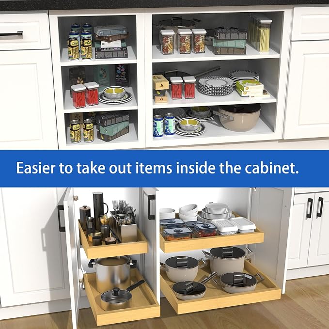 Wooden Pull out Cabinet Organizer 12" W x 21" D x 4.3" H, Heavy Duty Slide Out Drawers Pull-Out Home Organizers for Kitchen Cabinets - Image 5
