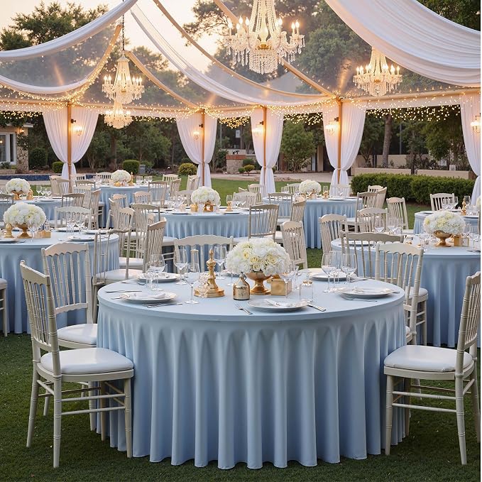 6 Pack Dusty Blue Spandex Round Tablecloths for 60 inch Table, Wrinkle Free Stretchy 120inch Fitted 5FT Round Table Cover Cloths with Skirt for Wedding Party Dining Banquet - Image 7