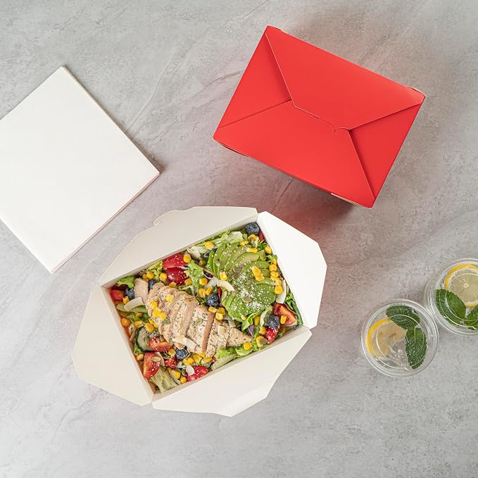 Restaurantware Bio Tek 98 Ounce Take Out Boxes 200 To Go Lunch Boxes - Tab-Lock Closure Heat-Tolerant Red Paper Disposable Lunch Boxes Greaseproof For Hot And Cold Foods - Image 10